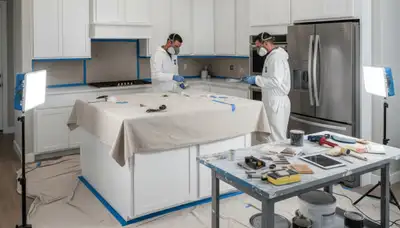 Professional cabinet painting in Modesto CA kitchen by expert house painters for lasting finish