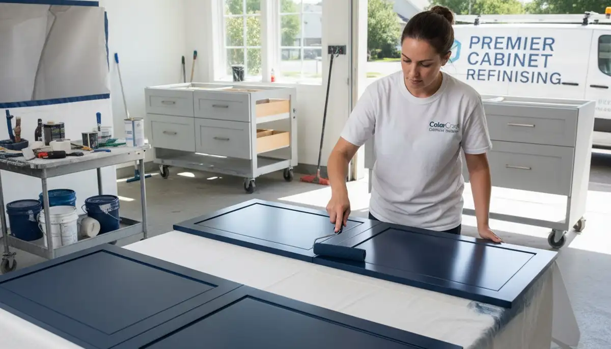 Professional cabinet painting in Modesto, CA kitchen by expert house painters for durable refinishing