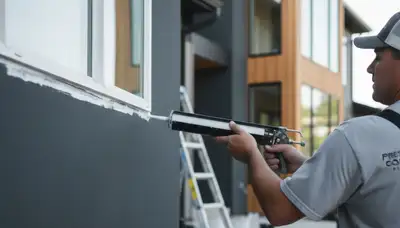 Professional caulking and sealing on Modesto, CA home exterior for weather protection and energy efficiency