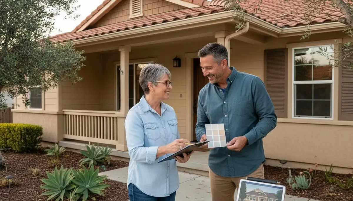 Professional house painter providing color consultation for Modesto, CA home exterior painting projects