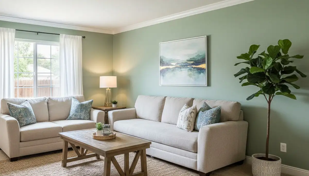 Freshly painted Modesto CA living room with smooth professional interior finish by expert house painters