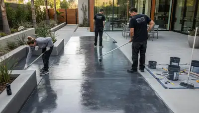 Professional concrete staining on garage floor in Modesto, CA by expert house painters