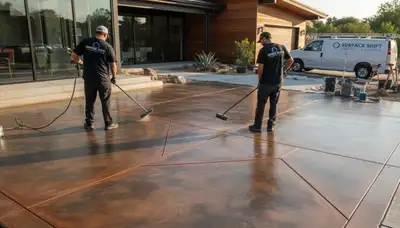 Professional concrete staining on residential floor in Modesto, CA by expert painting contractors