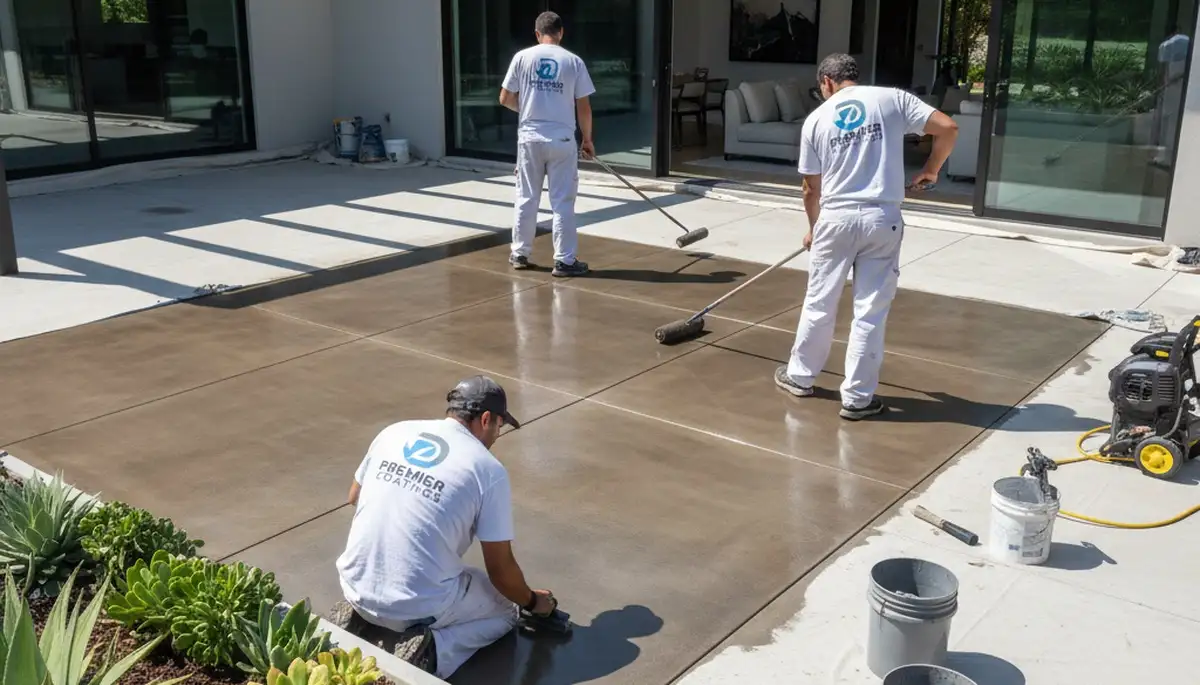 Professional concrete floor staining by house painters in Modesto, CA for durable, colorful finishes