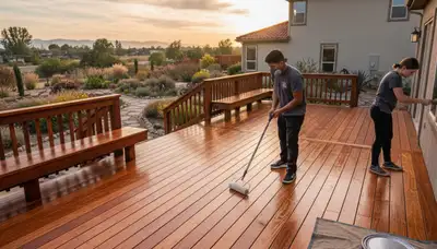 Professional deck staining in Modesto, CA enhancing wood color and protecting outdoor surfaces from UV damage