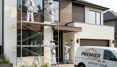 Professional exterior house painters in Modesto, CA applying weather-resistant paint finish