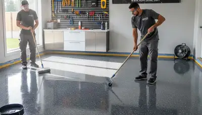 Epoxy garage floor coating in Modesto, CA by professional house painters for durable, glossy finish