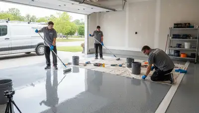 Epoxy garage floor coating in Modesto CA applied by professional painting contractors
