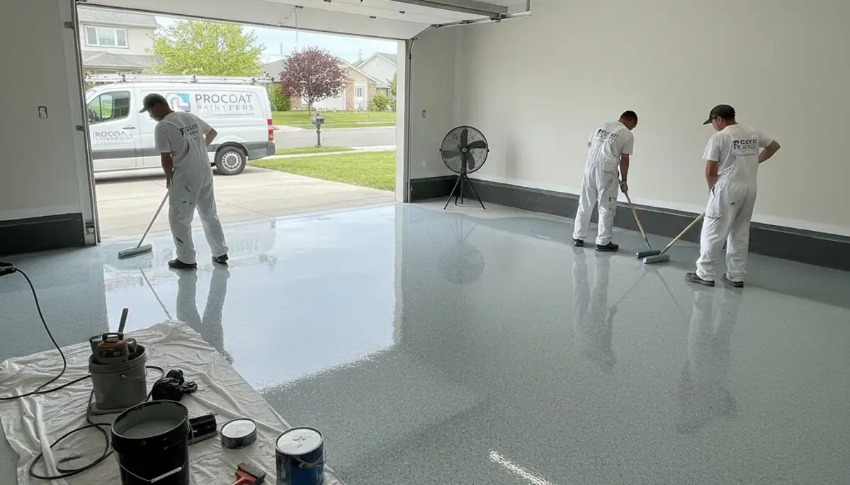 Epoxy garage floor coating in Modesto CA by professional painting contractors for durable finish