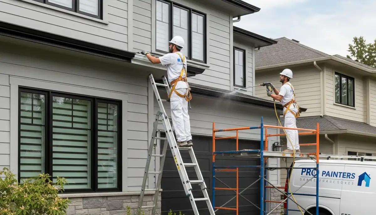 Professional gutter painting on a Modesto, CA home by expert house painters for lasting curb appeal