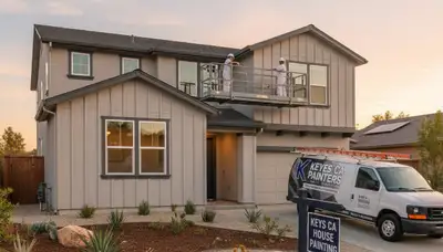 Professional house painters working on residential exterior in Modesto, CA