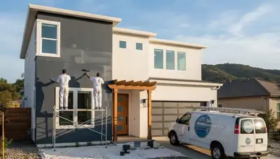 Professional house painters working on residential exterior in Modesto, CA