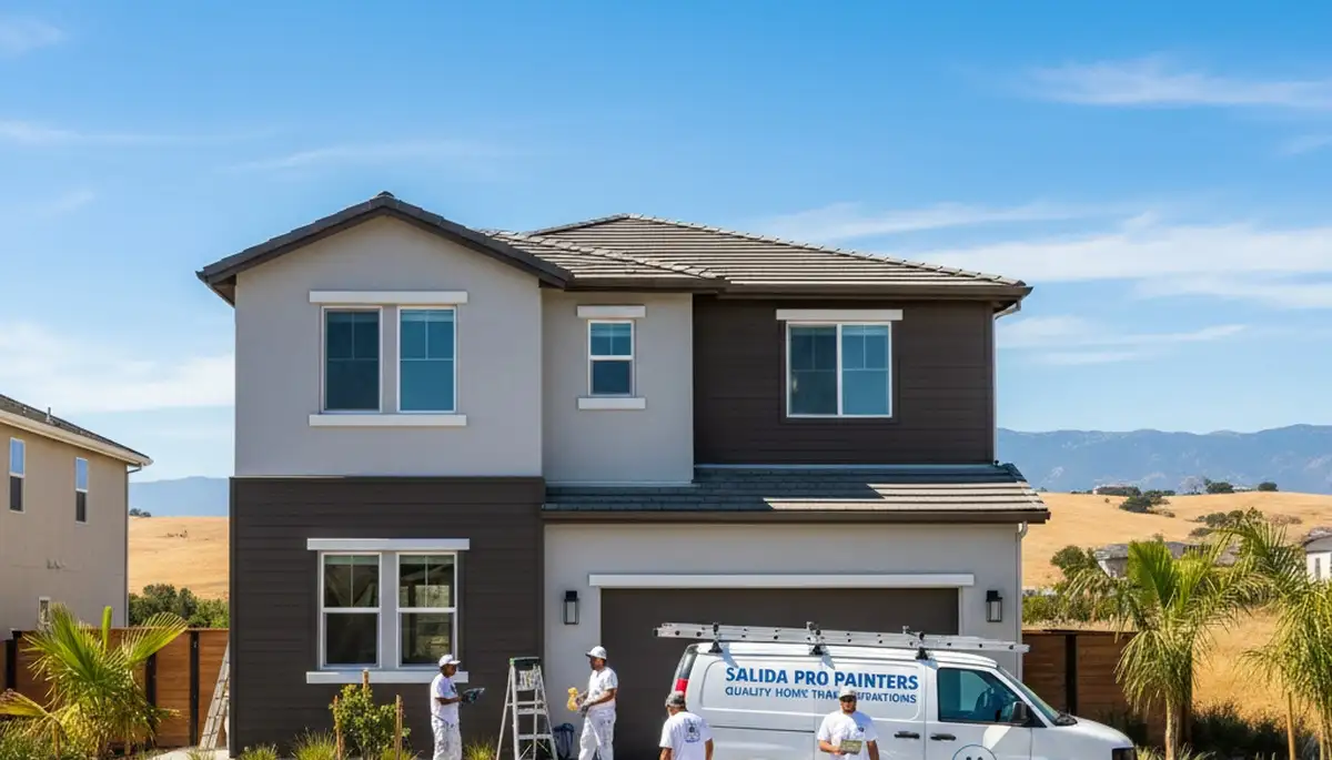 Professional house painters working on residential exterior in Modesto, CA