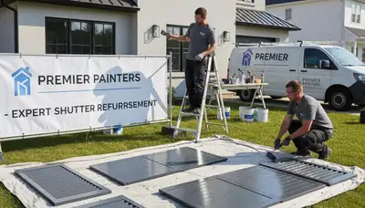 Professional shutter painting on Modesto, CA home exterior by expert house painters