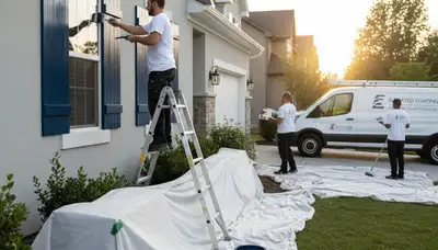 Professional shutter painting on a Modesto, CA home by expert house painters using durable finishes