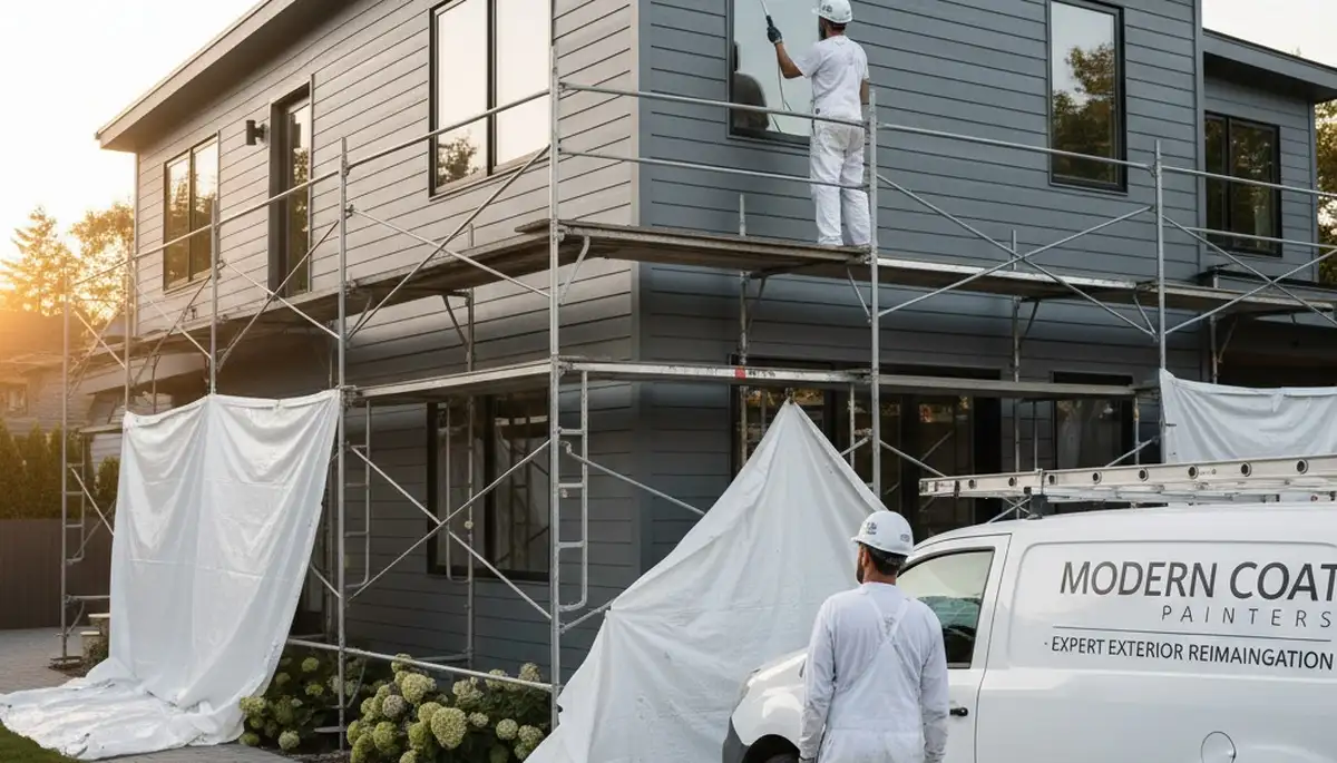 Professional siding painting on a Modesto CA home by expert local house painters