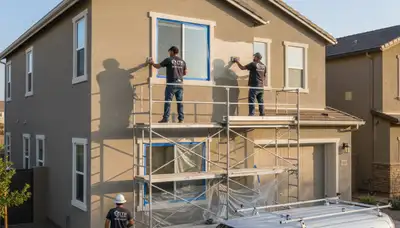 Professional stucco repair and exterior painting by Modesto CA contractors restoring cracked home walls
