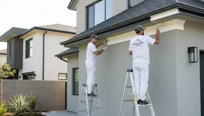 Professional trim and fascia painting on a Modesto, CA home by expert house painters
