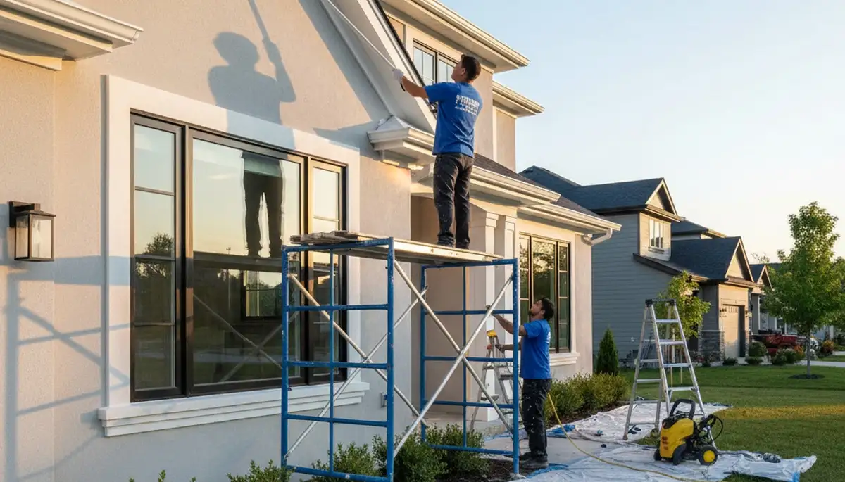 Professional trim and fascia painting on a Modesto, CA home exterior by expert house painters