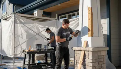 Painter restoring exterior wood siding damaged by rot in Modesto, CA home